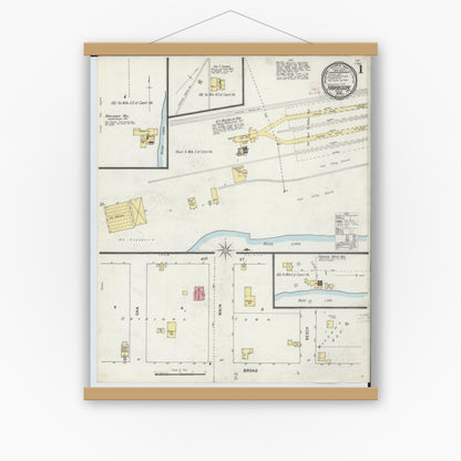 Old map wall art mockup — magnetic wood frame on white wall — Sanborn Fire Insurance Map from Harrison, Clare County, Michigan (1895) - Complete Map Set