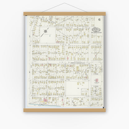 Old map wall art mockup — magnetic wood frame on white wall — Sanborn Fire Insurance Map from Canal Dover, Tuscarawas County, Ohio (1914), Sheet #0006