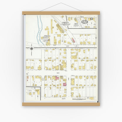 Old map wall art mockup — magnetic wood frame on white wall — Sanborn Fire Insurance Map from Ashland, Ashland County, Ohio (1919), Sheet #0013