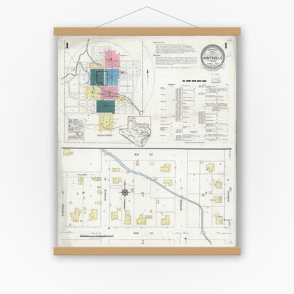 Old map wall art mockup — magnetic wood frame on white wall — Sanborn Fire Insurance Map from Huntsville, Walker County, Texas (1925) - Complete Map Set