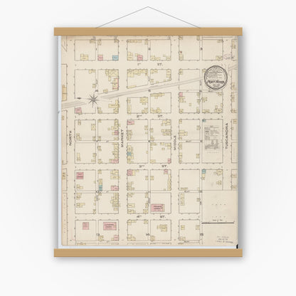 Old map wall art mockup — magnetic wood frame on white wall — Sanborn Fire Insurance Map from Port Royal, Juniata County, Pennsylvania (1885), Sheet #0001