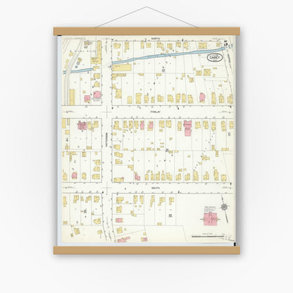 Old map wall art mockup — magnetic wood frame on white wall — Sanborn Fire Insurance Map from Carey, Wyandot County, Ohio (1916), Sheet #0005