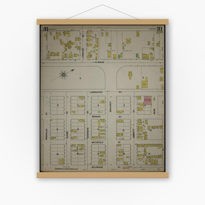 Old map wall art mockup — magnetic wood frame on white wall — Sanborn Fire Insurance Map from New Jersey Coast, New Jersey Coast, New Jersey (1890), Sheet #0031
