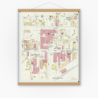 Old map wall art mockup — magnetic wood frame on white wall — Sanborn Fire Insurance Map from Salem, Columbiana County, Ohio (1898), Sheet #0009