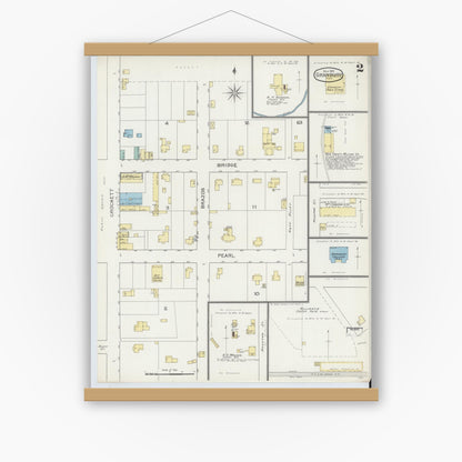 Old map wall art mockup — magnetic wood frame on white wall — Sanborn Fire Insurance Map from Granbury, Hood County, Texas (1893), Sheet #0002