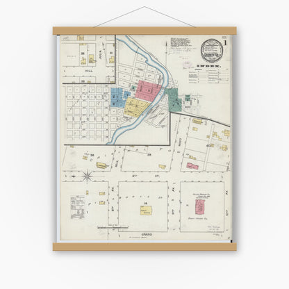 Old map wall art mockup — magnetic wood frame on white wall — Sanborn Fire Insurance Map from Granite Falls, Yellow Medicine And Chippewa Counties, Minnesota (1893) - Complete Map Set