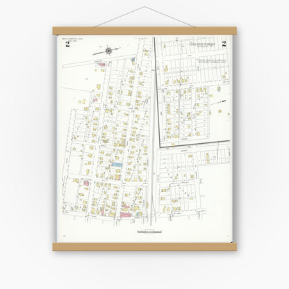 Old map wall art mockup — magnetic wood frame on white wall — Sanborn Fire Insurance Map from West Lafayette, Coshocton County, Ohio (1939), Sheet #0002
