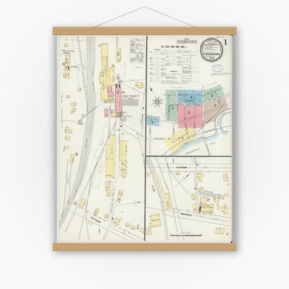 Old map wall art mockup — magnetic wood frame on white wall — Sanborn Fire Insurance Map from Tunkhannock, Wyoming County, Pennsylvania (1897), Sheet #0001