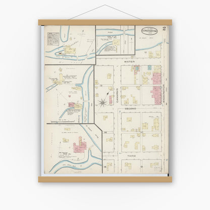 Old map wall art mockup — magnetic wood frame on white wall — Sanborn Fire Insurance Map from Constantine, Saint Joseph County, Michigan (1884), Sheet #0002