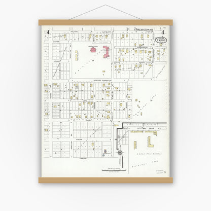 Old map wall art mockup — magnetic wood frame on white wall — Sanborn Fire Insurance Map from Largo, Pinellas County, Florida (1926), Sheet #0004