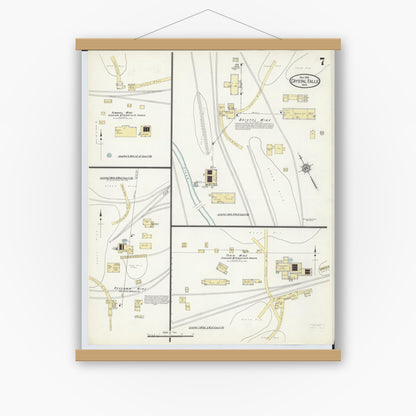 Old map wall art mockup — magnetic wood frame on white wall — Sanborn Fire Insurance Map from Crystal Falls, Iron County, Michigan (1914), Sheet #0007