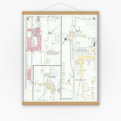Old map wall art mockup — magnetic wood frame on white wall — Sanborn Fire Insurance Map from Port Saint Joe, Gulf County, Florida (1940), Sheet #0006