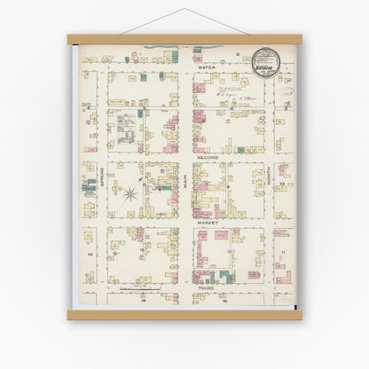 Old map wall art mockup — magnetic wood frame on white wall — Sanborn Fire Insurance Map from Batavia, Clermont County, Ohio (1885), Sheet #0001