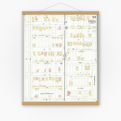 Old map wall art mockup — magnetic wood frame on white wall — Sanborn Fire Insurance Map from Fort Madison, Lee County, Iowa (1900), Sheet #0023