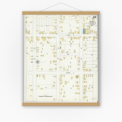 Old map wall art mockup — magnetic wood frame on white wall — Sanborn Fire Insurance Map from Miami, Dade County, Florida (1906), Sheet #0014