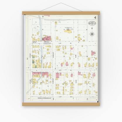 Old map wall art mockup — magnetic wood frame on white wall — Sanborn Fire Insurance Map from Marysville, Union County, Ohio (1901), Sheet #0004