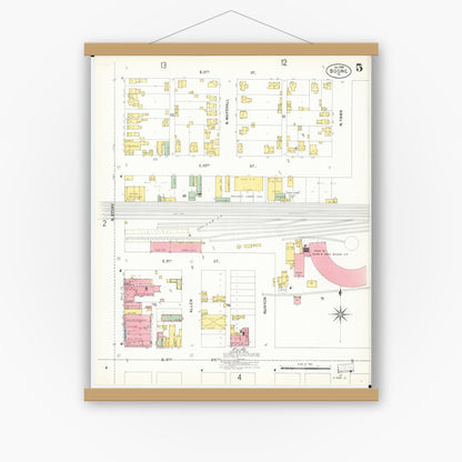 Old map wall art mockup — magnetic wood frame on white wall — Sanborn Fire Insurance Map from Boone, Boone County, Iowa (1900), Sheet #0005
