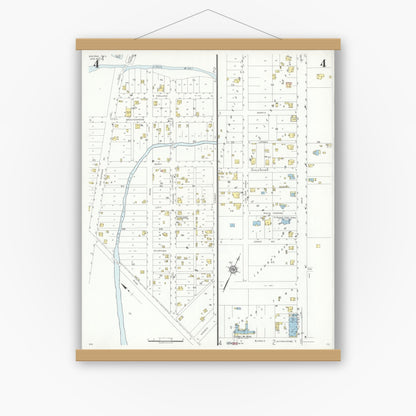 Old map wall art mockup — magnetic wood frame on white wall — Sanborn Fire Insurance Map from Boerne, Kendall County, Texas (1937), Sheet #0004