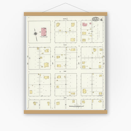 Old map wall art mockup — magnetic wood frame on white wall — Sanborn Fire Insurance Map from Celina, Collin County, Texas (1920), Sheet #0006