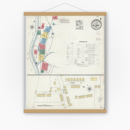 Old map wall art mockup — magnetic wood frame on white wall — Sanborn Fire Insurance Map from Alliance, Northampton County, Pennsylvania (1904), Sheet #0001