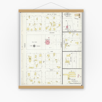 Old map wall art mockup — magnetic wood frame on white wall — Sanborn Fire Insurance Map from La Moille, Bureau County, Illinois (1913), Sheet #0002
