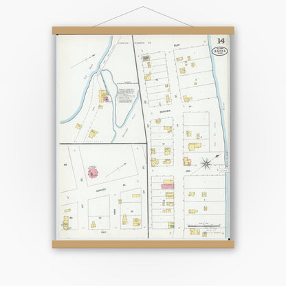 Old map wall art mockup — magnetic wood frame on white wall — Sanborn Fire Insurance Map from Anoka, Anoka County, Minnesota (1904), Sheet #0014