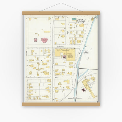 Old map wall art mockup — magnetic wood frame on white wall — Sanborn Fire Insurance Map from Orange, Orange County, Texas (1904), Sheet #0006