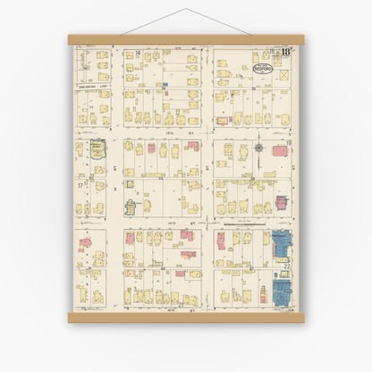 Old map wall art mockup — magnetic wood frame on white wall — Sanborn Fire Insurance Map from Bedford, Lawrence County, Indiana (1922), Sheet #0018