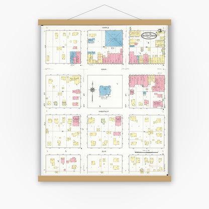 Old map wall art mockup — magnetic wood frame on white wall — Sanborn Fire Insurance Map from Grundy Center, Grundy County, Iowa (1916), Sheet #0003