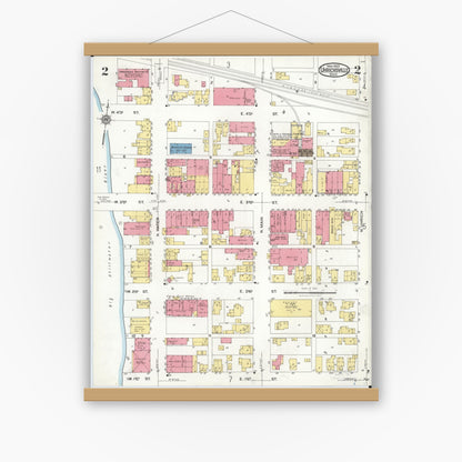 Old map wall art mockup — magnetic wood frame on white wall — Sanborn Fire Insurance Map from Uhrichsville, Tuscarawas County, Ohio (1923), Sheet #0002