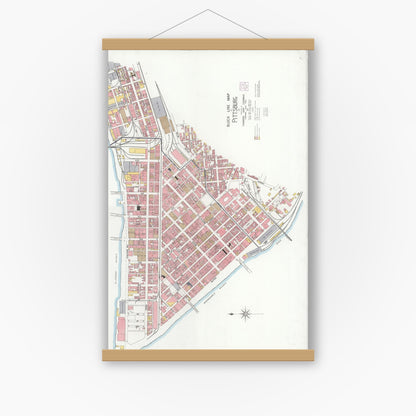 Old map wall art mockup — magnetic wood frame on white wall — Sanborn Fire Insurance Map from Pittsburgh, Allegheny County, Pennsylvania (1904), Sheet #0001