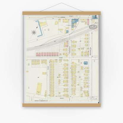 Old map wall art mockup — magnetic wood frame on white wall — Sanborn Fire Insurance Map from Bristol, Bucks County, Pennsylvania (1894), Sheet #0007
