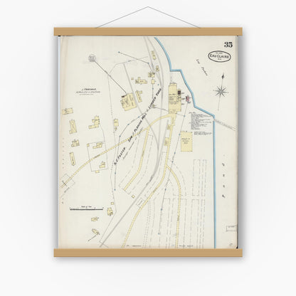 Old map wall art mockup — magnetic wood frame on white wall — Sanborn Fire Insurance Map from Eau Claire, Eau Claire County, Wisconsin (1889), Sheet #0035