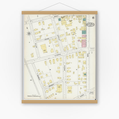 Old map wall art mockup — magnetic wood frame on white wall — Sanborn Fire Insurance Map from Melrose, Middlesex County, Massachusetts (1892), Sheet #0006