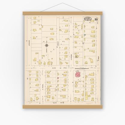 Old map wall art mockup — magnetic wood frame on white wall — Sanborn Fire Insurance Map from Grinnell, Poweshiek County, Iowa (1922), Sheet #0010