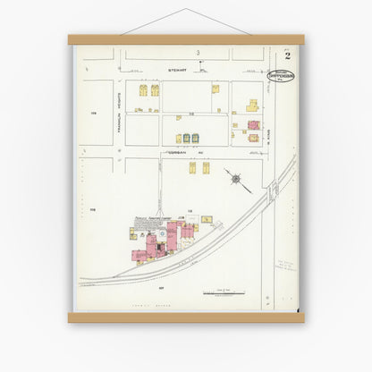 Old map wall art mockup — magnetic wood frame on white wall — Sanborn Fire Insurance Map from Shippensburg, Cumberland And Franklin Counties, Pennsylvania (1921), Sheet #0002
