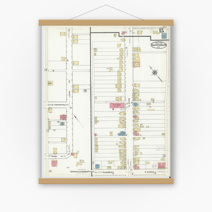 Old map wall art mockup — magnetic wood frame on white wall — Sanborn Fire Insurance Map from Shippensburg, Cumberland And Franklin Counties, Pennsylvania (1921), Sheet #0015