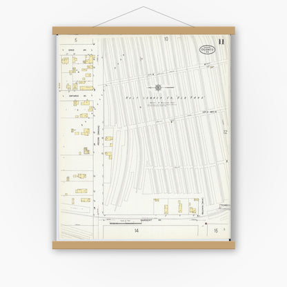 Old map wall art mockup — magnetic wood frame on white wall — Sanborn Fire Insurance Map from Oconto, Oconto County, Wisconsin (1911), Sheet #0011