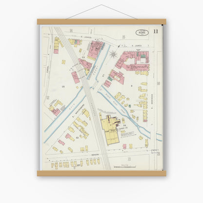 Old map wall art mockup — magnetic wood frame on white wall — Sanborn Fire Insurance Map from Rome, Oneida County, New York (1894), Sheet #0011