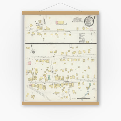 Old map wall art mockup — magnetic wood frame on white wall — Sanborn Fire Insurance Map from Hancock, Delaware County, New York (1897) - Complete Map Set