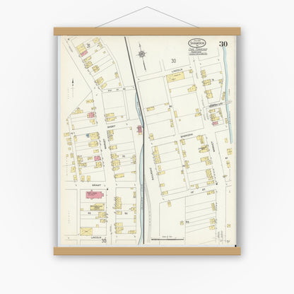 Old map wall art mockup — magnetic wood frame on white wall — Sanborn Fire Insurance Map from Shamokin, Northumberland County, Pennsylvania (1913), Sheet #0030