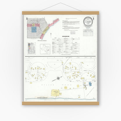Old map wall art mockup — magnetic wood frame on white wall — Sanborn Fire Insurance Map from La Porte, Harris County, Texas (1939) - Complete Map Set