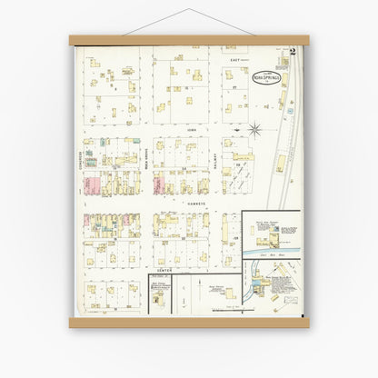 Old map wall art mockup — magnetic wood frame on white wall — Sanborn Fire Insurance Map from Nora Springs, Floyd County, Iowa (1896), Sheet #0002