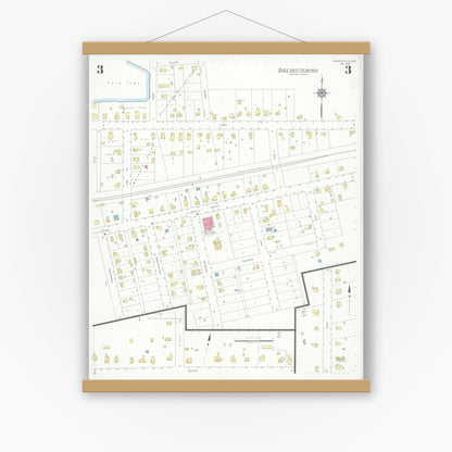 Old map wall art mockup — magnetic wood frame on white wall — Sanborn Fire Insurance Map from Pardeeville, Columbia County, Wisconsin (1937), Sheet #0003