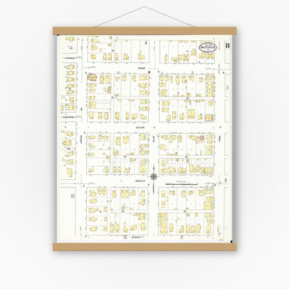 Old map wall art mockup — magnetic wood frame on white wall — Sanborn Fire Insurance Map from Waterloo, Black Hawk County, Iowa (1910), Sheet #0008