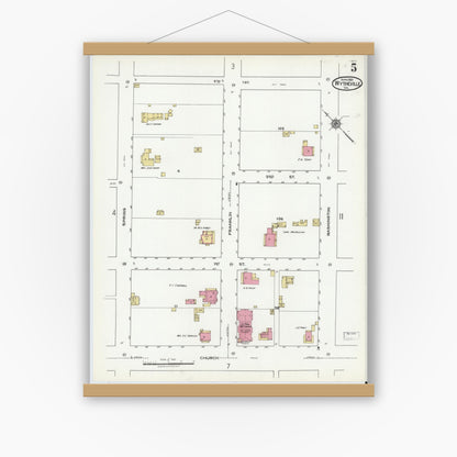 Old map wall art mockup — magnetic wood frame on white wall — Sanborn Fire Insurance Map from Wytheville, Wythe County, Virginia (1921), Sheet #0005
