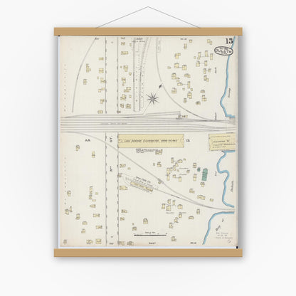 Old map wall art mockup — magnetic wood frame on white wall — Sanborn Fire Insurance Map from Duluth, Saint Louis County, Minnesota (1885), Sheet #0015