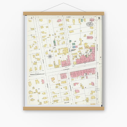 Old map wall art mockup — magnetic wood frame on white wall — Sanborn Fire Insurance Map from Sturgis, Saint Joseph County, Michigan (1904), Sheet #0003