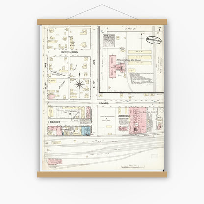 Old map wall art mockup — magnetic wood frame on white wall — Sanborn Fire Insurance Map from Marshalltown, Marshall County, Iowa (1884), Sheet #0007