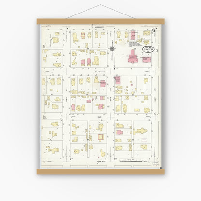 Old map wall art mockup — magnetic wood frame on white wall — Sanborn Fire Insurance Map from Clinton, Vermillion County, Indiana (1910), Sheet #0006